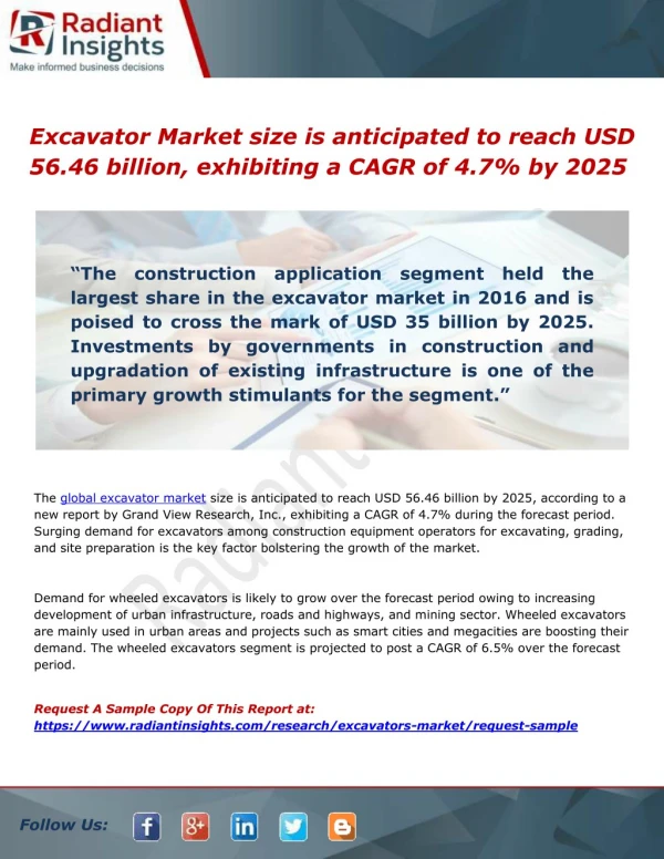 Excavator Market size is anticipated to reach USD 56.46 billion, exhibiting a CAGR of 4.7% by 2025