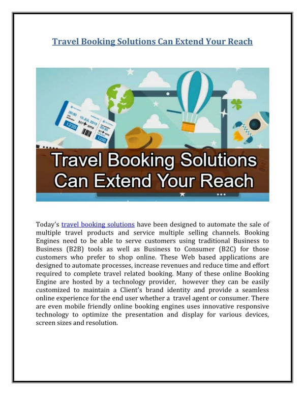 Travel Booking Solutions Can Extend Your Reach