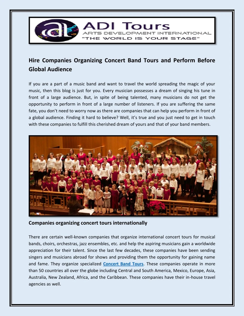 hire companies organizing concert band tours