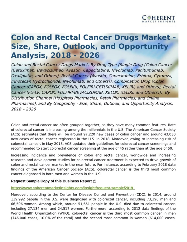 Colon and Rectal Cancer Drugs Market Opportunity Analysis, 2018 â€“ 2026