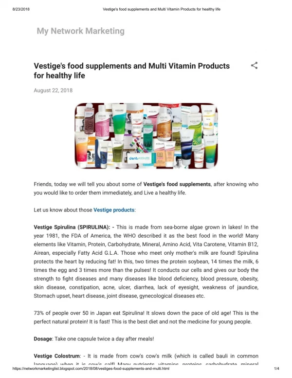 Vestige's food supplements and Multi Vitamin Products for healthy life