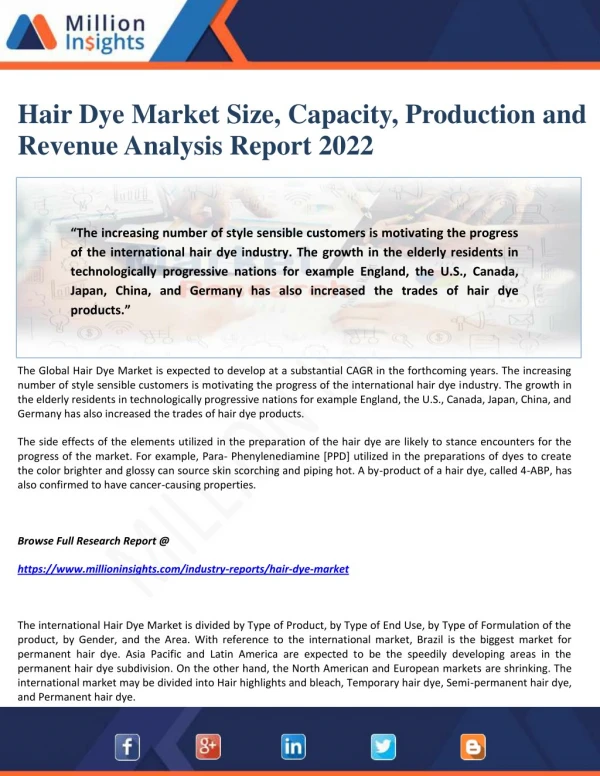 Hair Dye Market Size, Capacity, Production and Revenue Analysis Report 2022