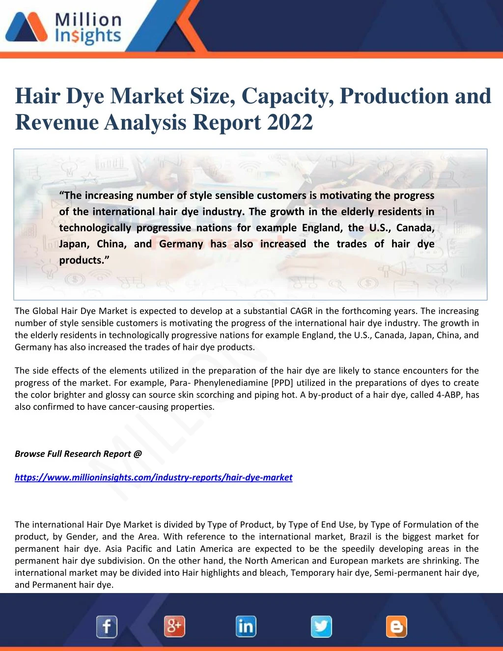 hair dye market size capacity production