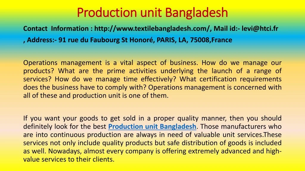 production unit bangladesh