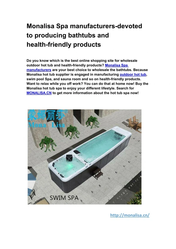 Monalisa Spa manufacturers-devoted to producing bathtubs and health-friendly products