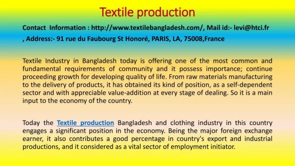 Bangladesh: A Big Outsourcing Hub For Textile Production
