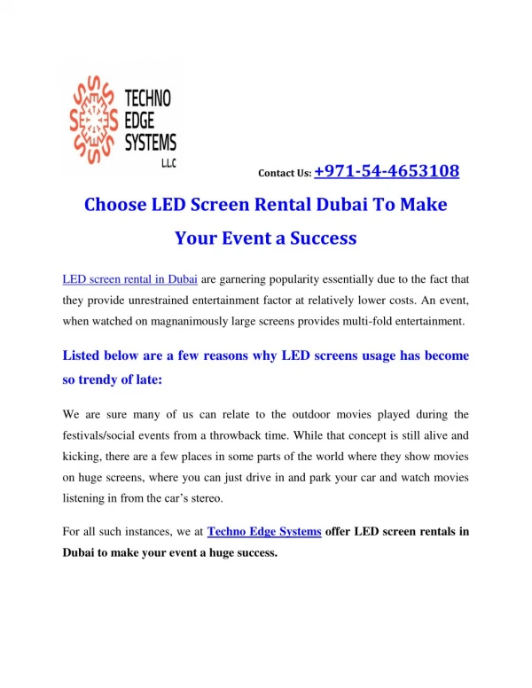 Choose LED Screen Rental Dubai To Make Your Event a Success