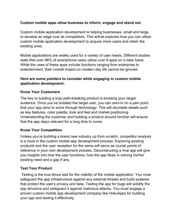 custom mobile apps allow business to inform