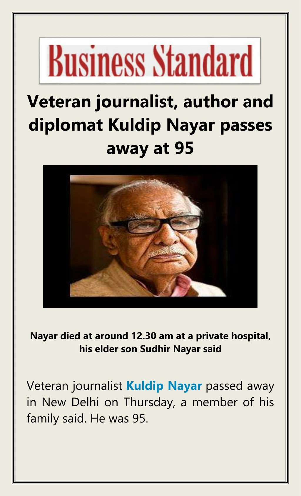 veteran journalist author and diplomat kuldip