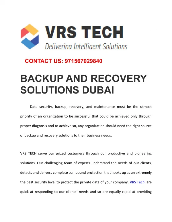 Data Backup and Disaster recovery solutions in Dubai