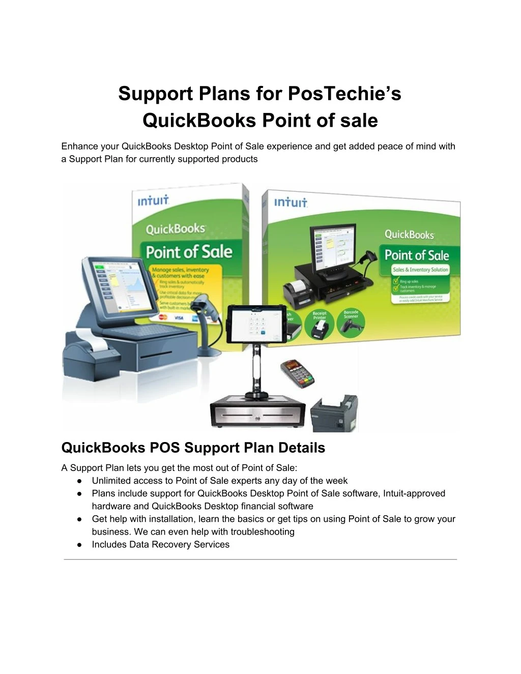 support plans for postechie s quickbooks point