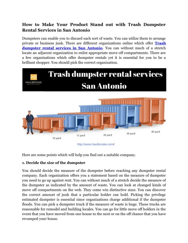 How to Make Your Product Stand out with Trash Dumpster Rental Services in San Antonio