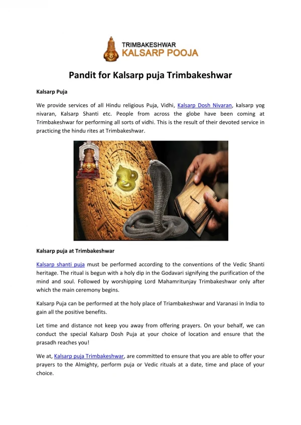 Pandit for Kalsarp puja Trimbakeshwar