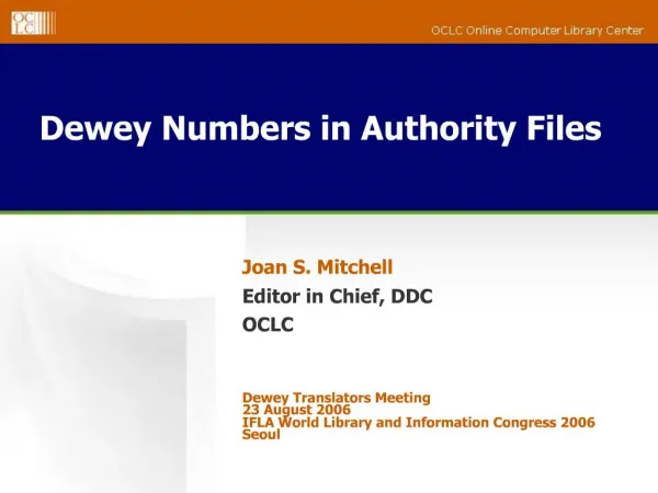Dewey Numbers in Authority Files