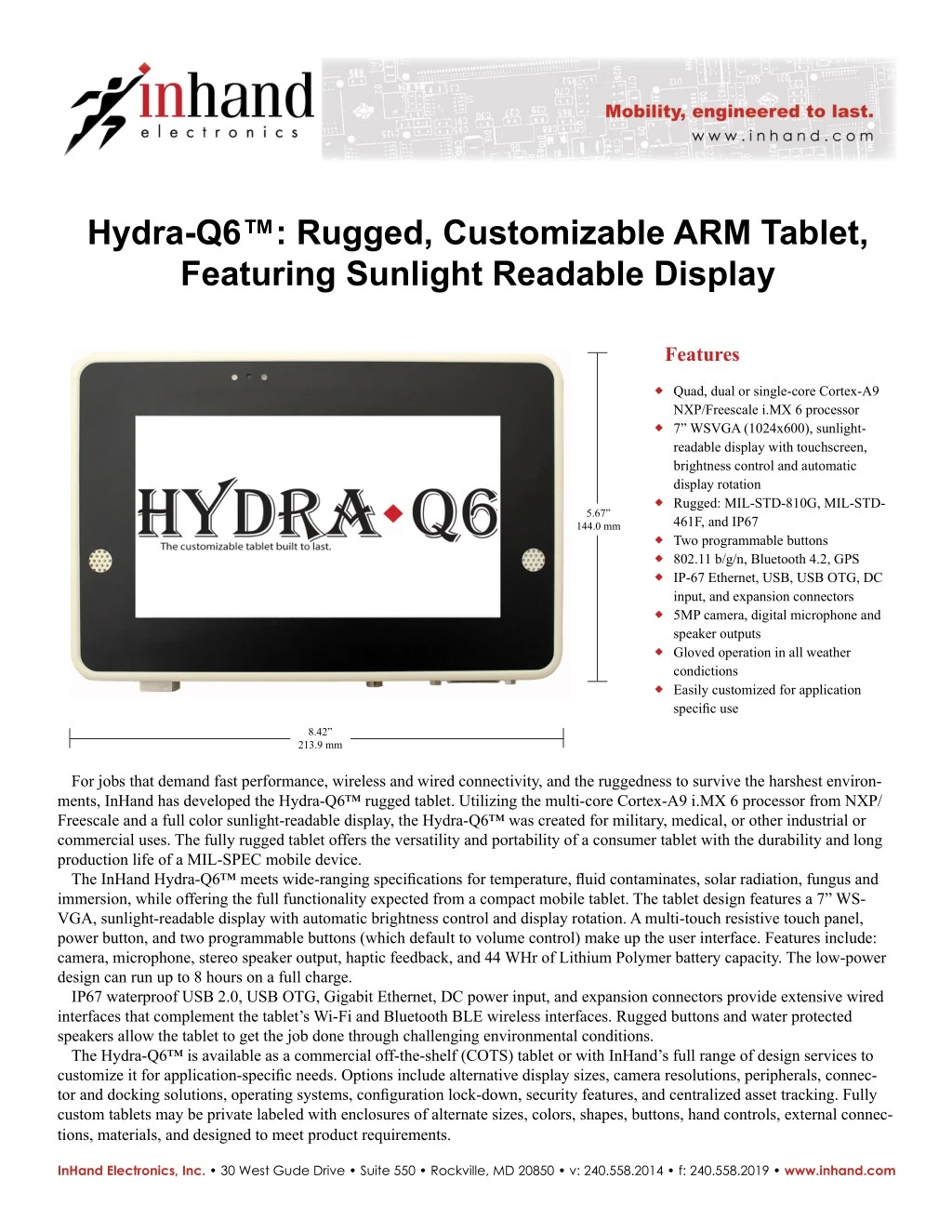 hydra q6 rugged customizable arm tablet featuring