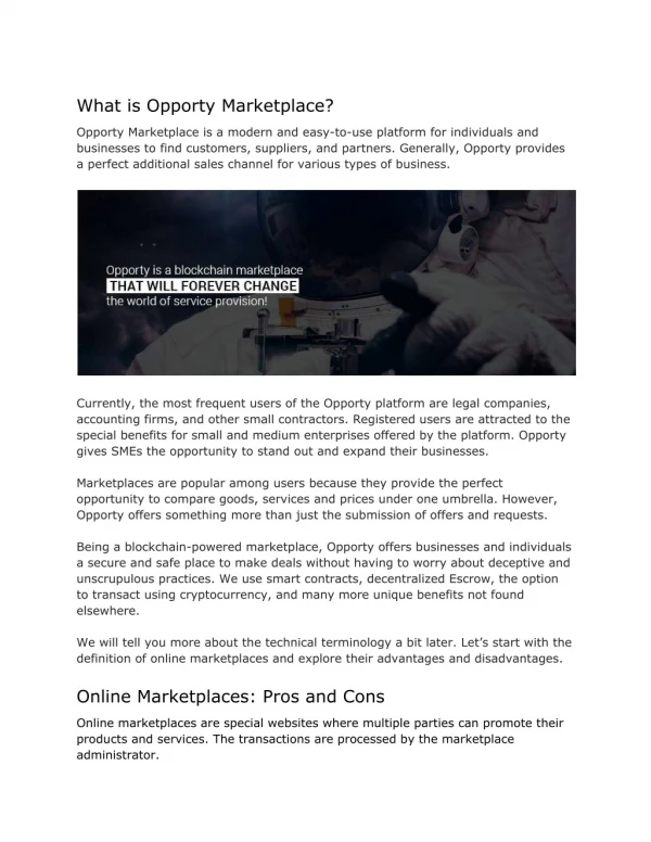 What is Opporty Marketplace?
