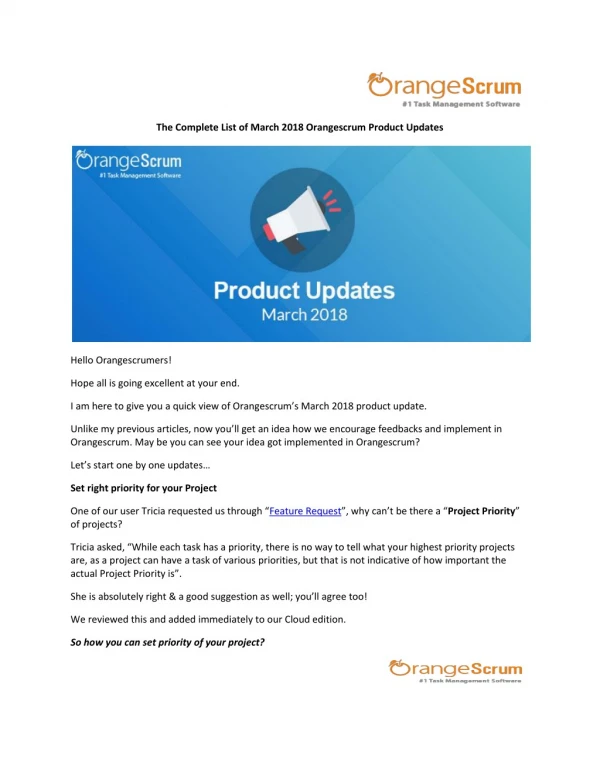 The Complete List of March 2018 Orangescrum Product Updates