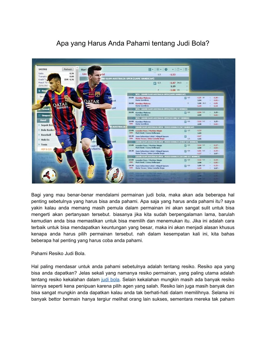 apa yang harus anda pahami tentang judi bola