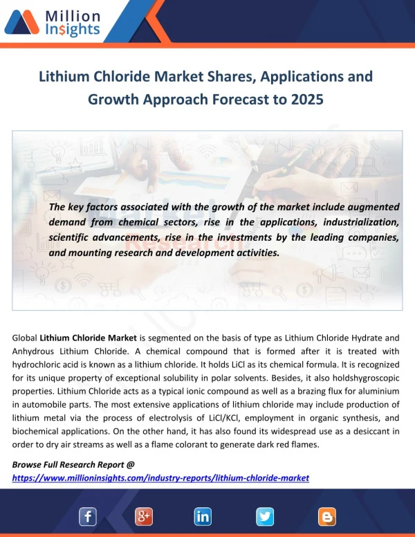 Lithium Chloride Market Shares, Applications and Growth Approach Forecast to 2025