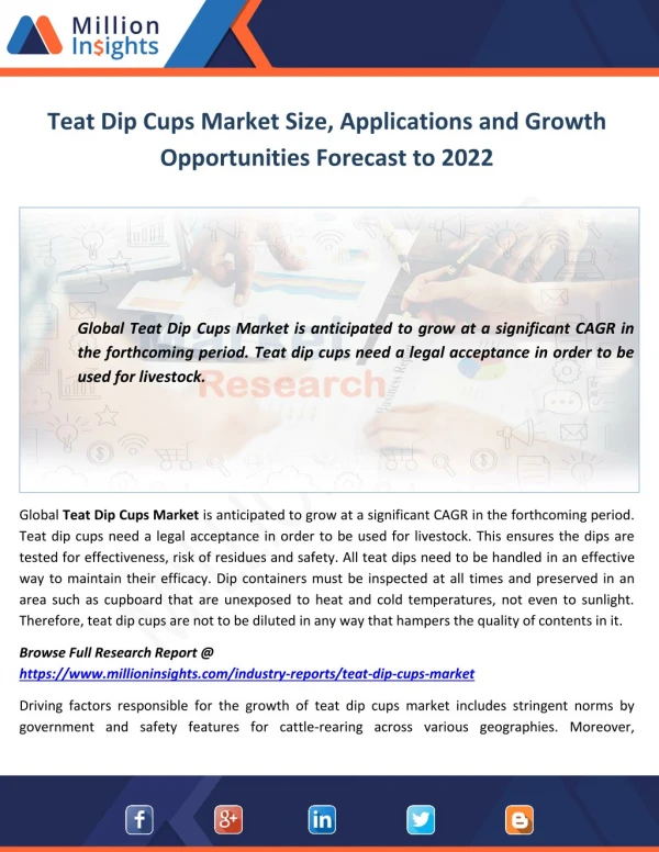 Teat Dip Cups Market Size, Applications and Growth Opportunities Forecast to 2022
