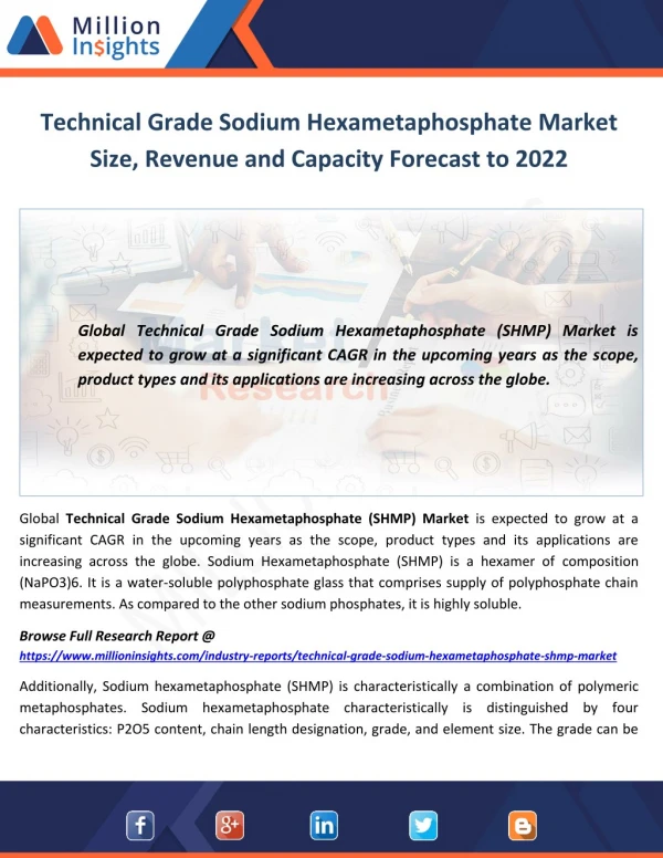 Technical Grade Sodium Hexametaphosphate Market Size, Revenue and Capacity Forecast to 2022