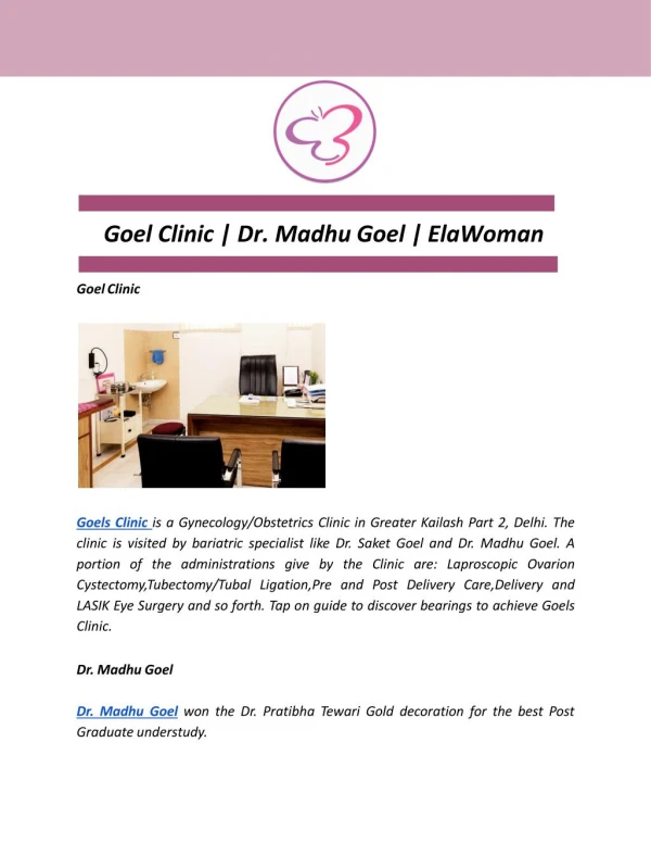 Goel Clinic | Dr. Madhu Goel | ElaWoman