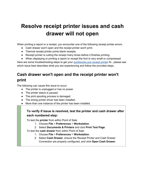 Resolve Receipt Printer Issues and Cash Drawer will not open - PosTechie Learn & Support PDF