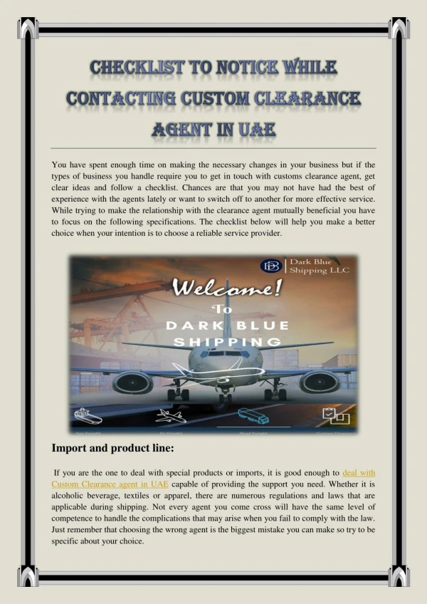 CHECKLIST TO NOTICE WHILE CONTACTING CUSTOM CLEARANCE AGENT IN UAE