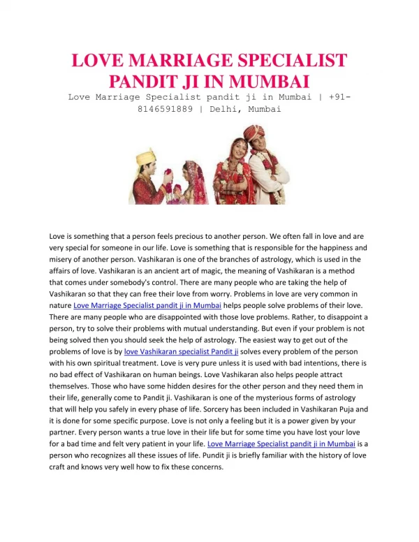 Love Marriage Specialist pandit ji in Mumbai | 91-8146591889 | Delhi, Mumbai