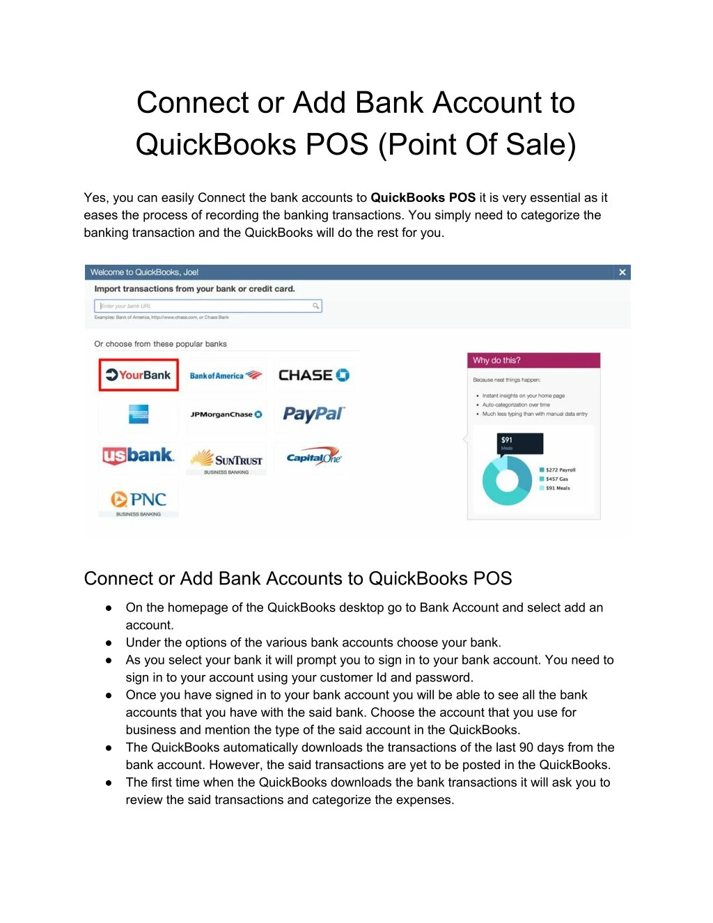 connect or add bank account to quickbooks