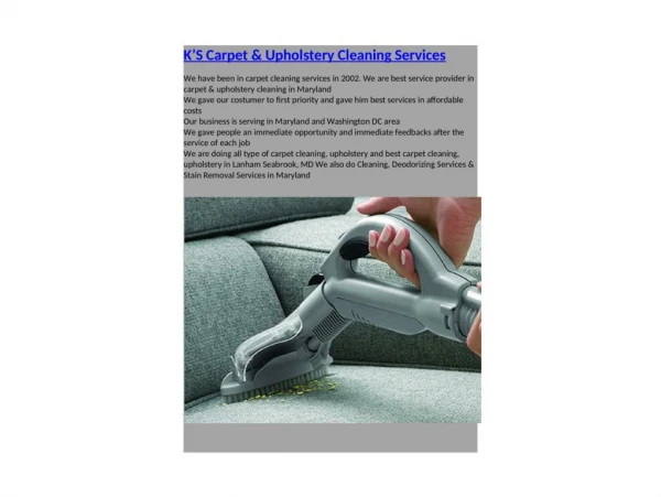 Best Carpet Cleaning & Upholstery Cleaning Service in Maryland