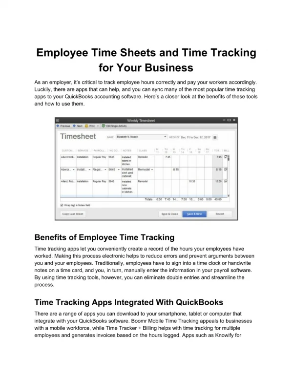 Employee Time Sheets and Time Tracking for Your Business - Setup & Turn on QuickBooks Time Tracking for Employees