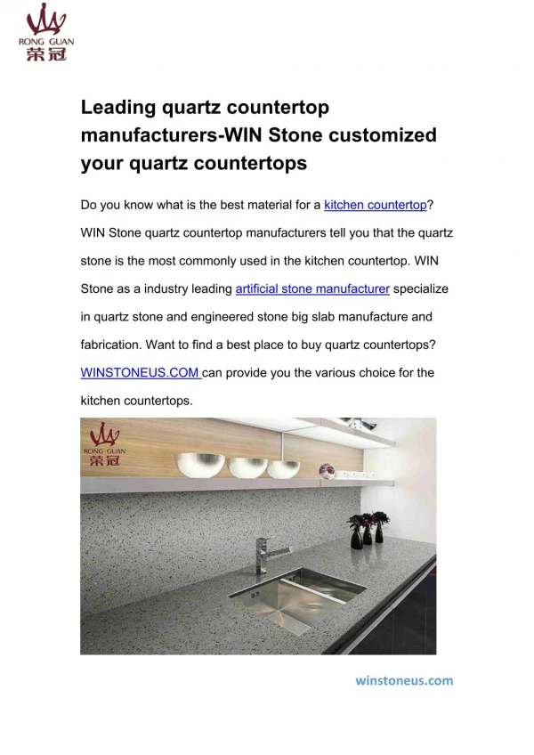 Leading quartz countertop manufacturers-WIN Stone customized your quartz countertops