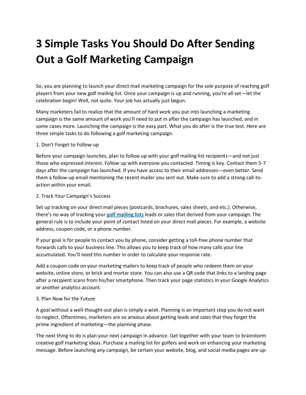 3 Simple Tasks You Should Do After Sending Out a Golf Marketing Campaign