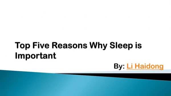 Reasons to Take Proper Sleep by Li Haidong Singapore