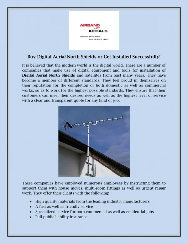 Buy Digital Aerial North Shields or Get Installed Successfully