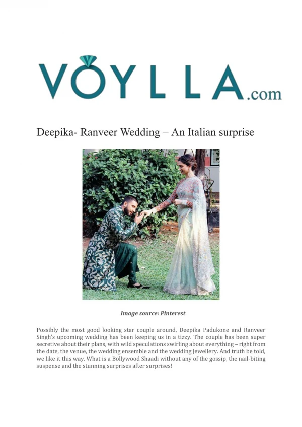 Deepika- Ranveer Wedding – An Italian surprise