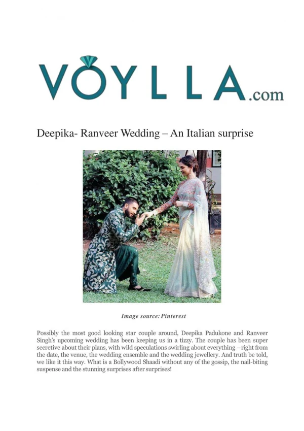 Deepika- Ranveer Wedding – An Italian surprise