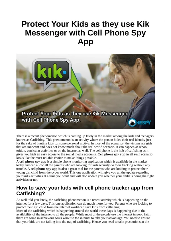 Protect Your Kids as they use Kik Messenger with Cell Phone Spy App