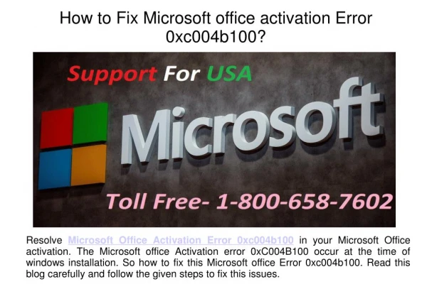 How to Fix Microsoft office activation Error 0xc004b100?