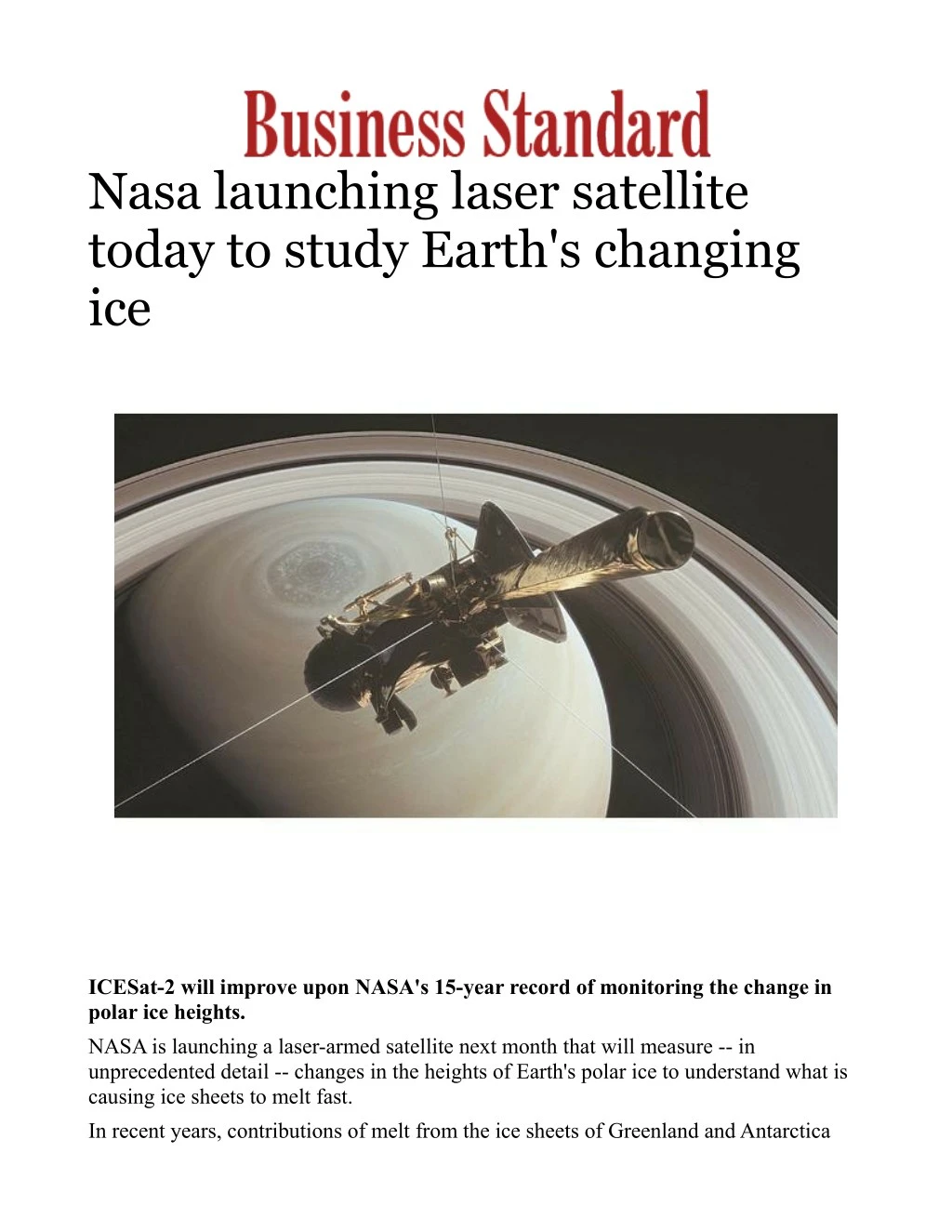 nasa launching laser satellite today to study