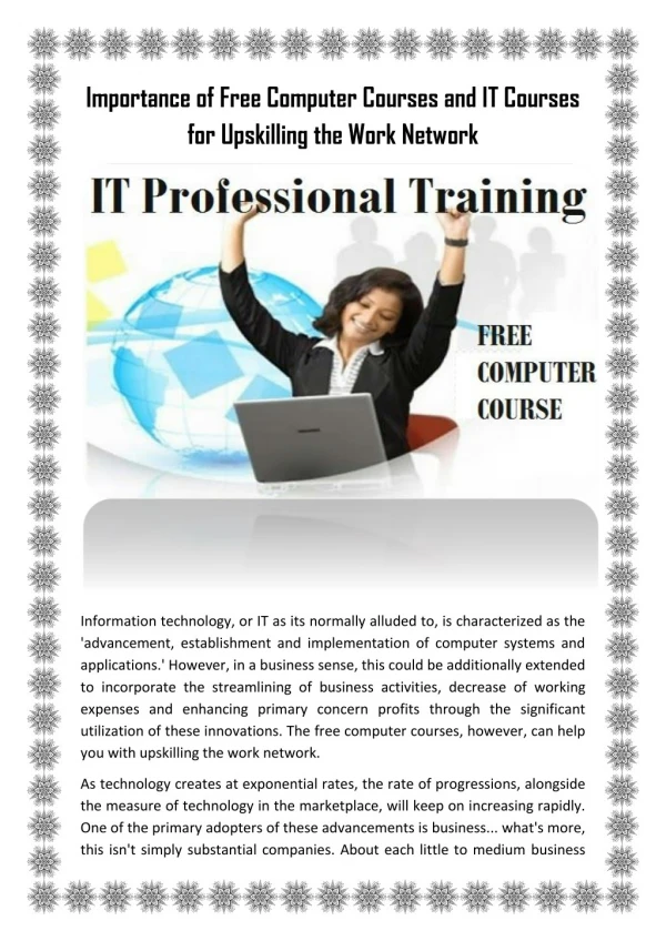 Importance of Free Computer Courses and IT courses for Upskilling the Work Network