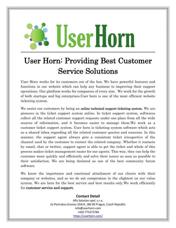 User Horn: Providing Best Customer Service Solutions