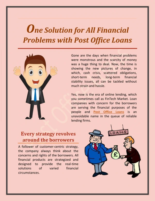 One Solution for All Financial Problems with Post Office Loans