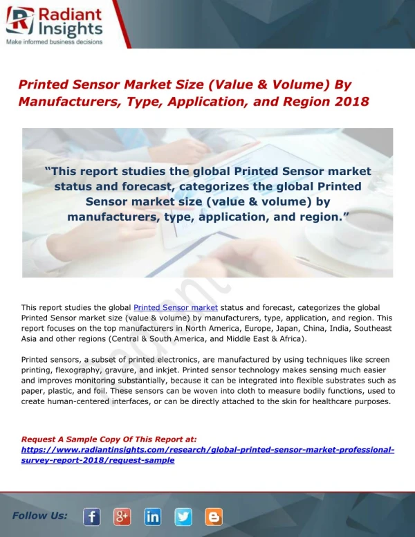 Printed Sensor Market Size (Value & Volume) By Manufacturers, Type, Application, and Region 2018