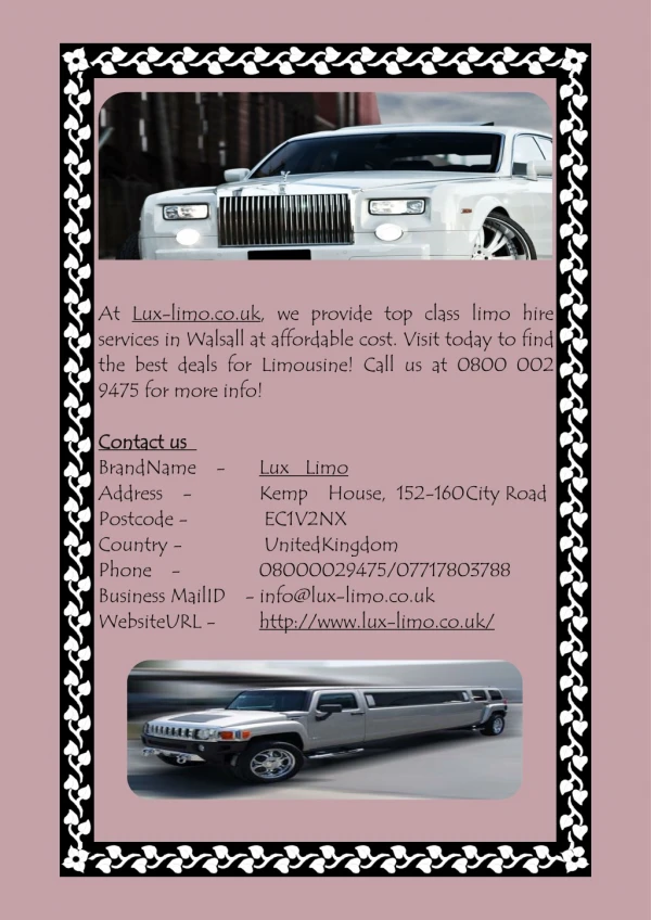 Limo Hire Services in Walsall at Affordable Cost