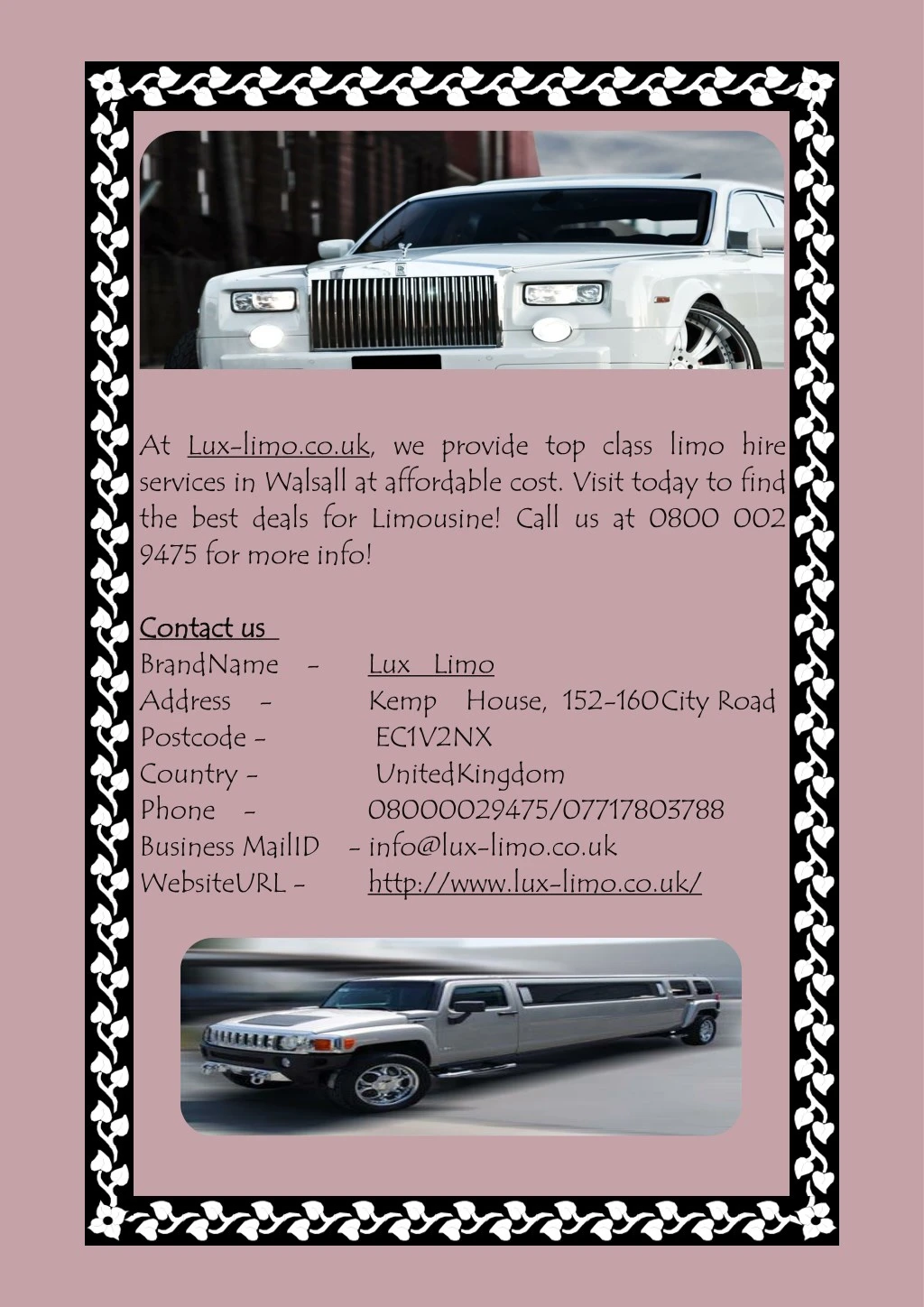 at lux limo co uk we provide top class limo hire