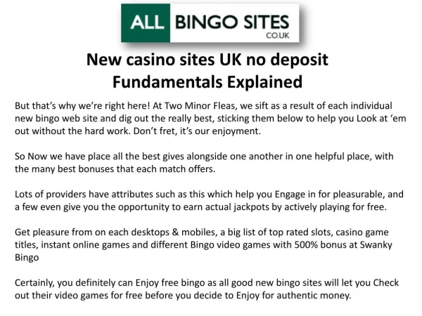New casino sites UK no deposit Fundamentals Explained