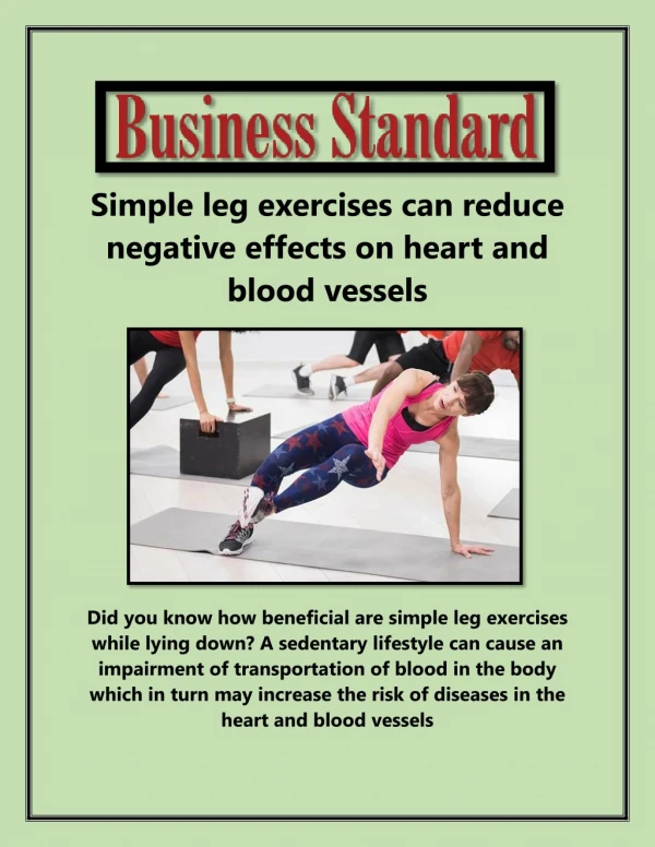 Simple Leg Exercises Can Reduce Negative Effects on Heart and Blood