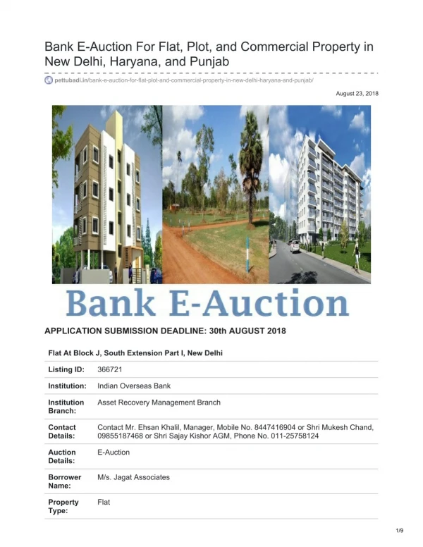 Bank E-Auction For Flat, Plot, and Commercial Property in New Delhi, Haryana, and Punjab